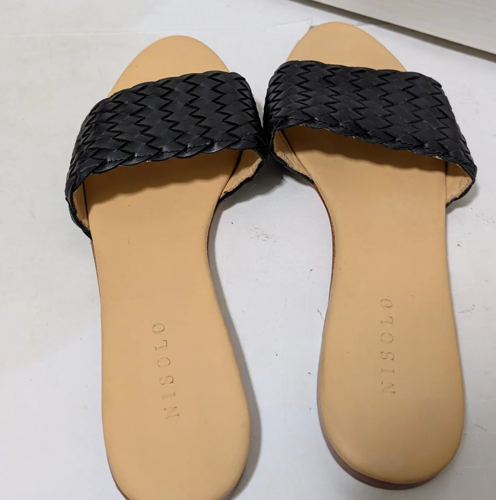 Nisolo Black Woven Leather Slide Sandals